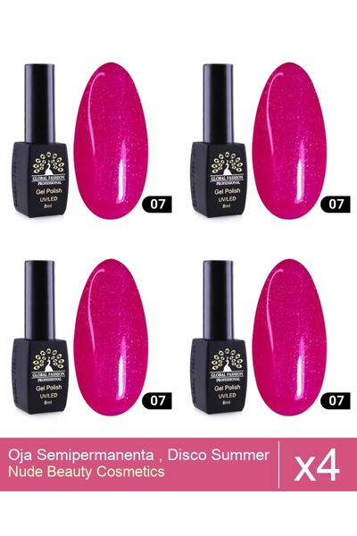 Makeup Set of 4x Semi-permanent Nail Polish, Disco Summer, 07, 8 ml