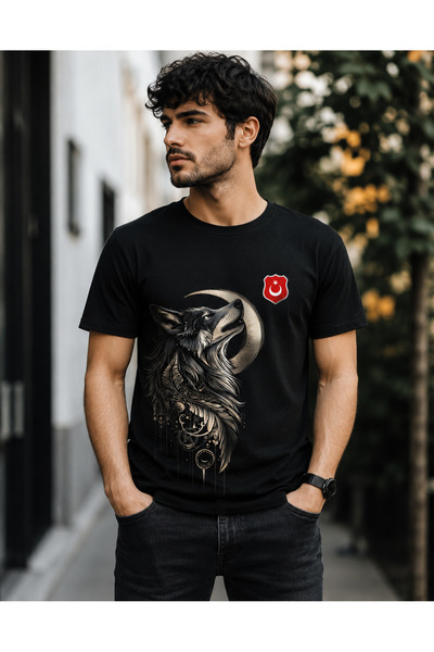 ENSUENO Unisex bozkurt basklı T-Shirt
