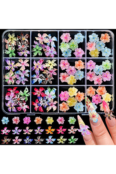 Choice1 2 12Grids 3D Camellia Rose Flower Nail Art Charms Mixed Floral Butter...