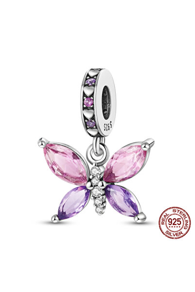 Choice7 KTC448 Charms Plata 925 Colored Zircon Pavé Butterfly Dangle Charms B...
