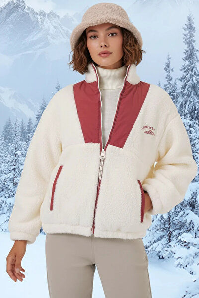 Generic Brand Women's Stand Collar Zippered Plush Tile Jacket