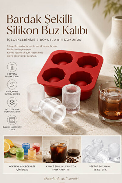 Anadolu Saray 4’lü Bardak Şekilli Silikon Buz Kalıbı | 3D Shot Buz Kalıbı ve ...