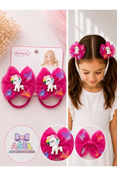 Aselaksesuarr 2'li Set Kelebek Desenli Tül Fiyonk ve Unicorn Figürlü Kız Çocu...