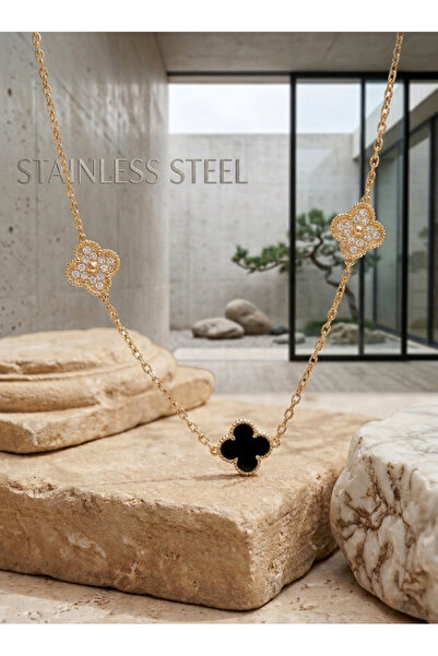 stainless steell Vip 316L Steel Chain Gold Color and Zircon Black Stone Clove...