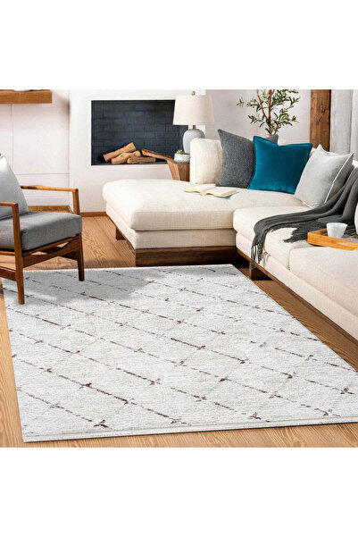 halinet Halı.Net Cream Modern Washable Non-Slip Living Room Carpet Cr-Royal-1...