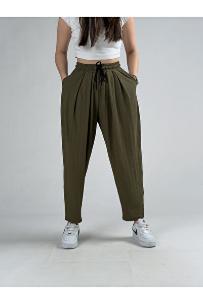 COCOPELLI Bürümcük Khaki Women's Pleated Jogger Pants Coc3190