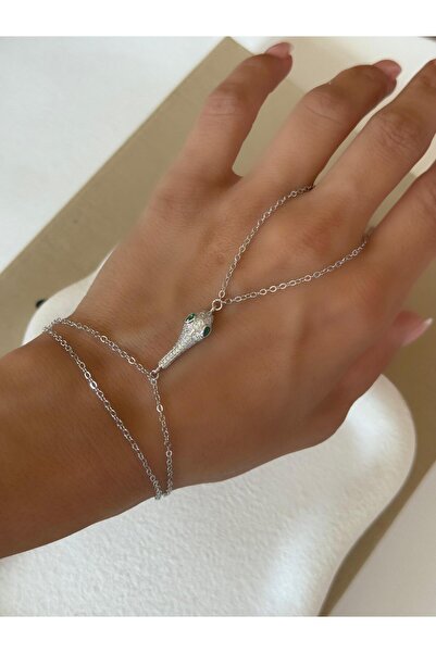 Takıtolia Tisor Silver Snake Figured Design with Zircon Stone Detail Silver C...