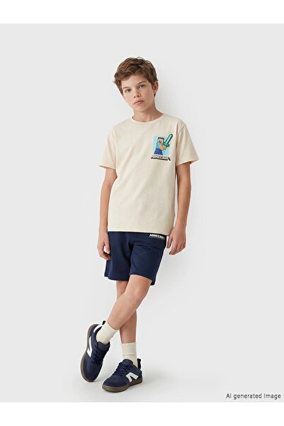 LC Waikiki LCW Kids bež majica i šorti za dečake sa Minecraft printom