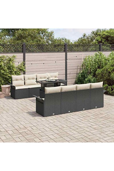 vidaxl Set de canapele pentru gradina cu perna 9 pcs Negru Rattan poli