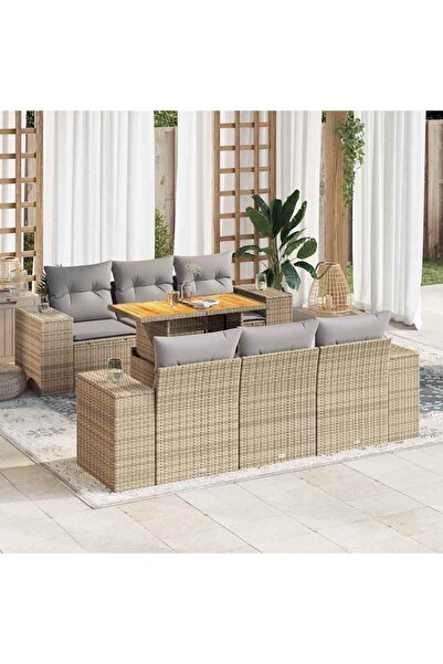 vidaxl Set canapele de gradina, 7 piese, cu perne, bej, poliratan