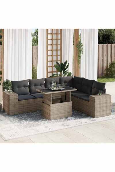 vidaxl Set canapele de gradina, 7 piese, cu perne, gri, poliratan