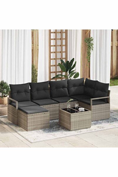 vidaxl Set de canapea 7 pcs Gri deschis poliratan
