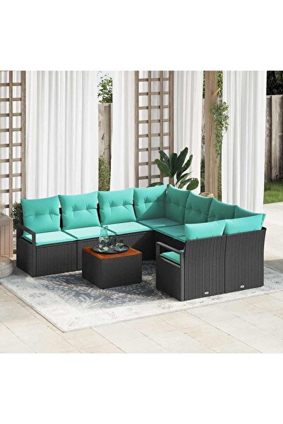 vidaxl Set de canapele pentru gradina cu perna 9 pcs Negru poliratan