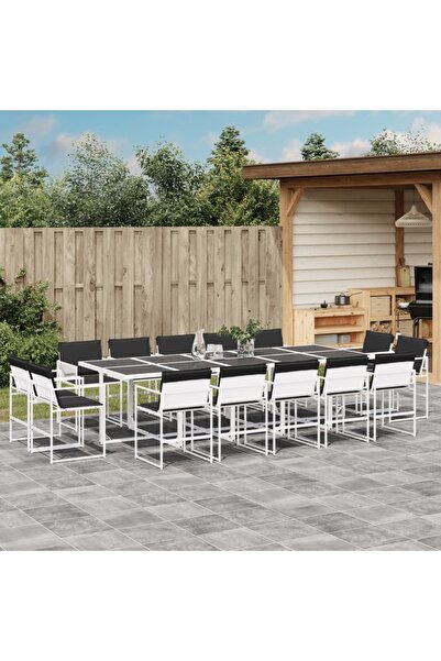 vidaxl Set mobilier de gradina, 15 piese, cu perne, alb, textilena