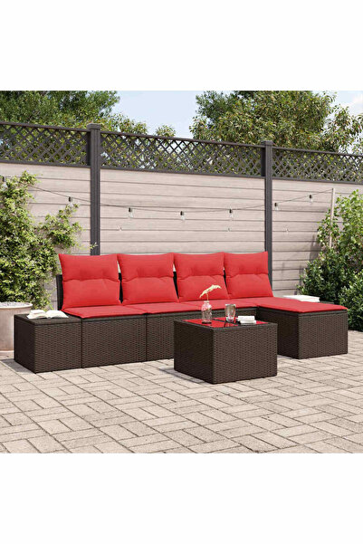 vidaxl Set de canapele pentru gradina cu perna 6 pcs Maro poliratan