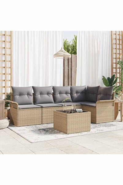 vidaxl Set de canapele pentru gradina cu perna 6 pcs Bej Rattan poli