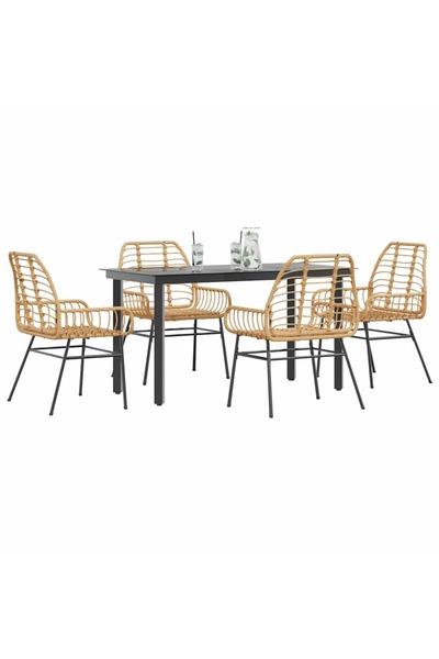 vidaxl Set de sufragerie de gradina 5 piese sticla maro din poli ratan