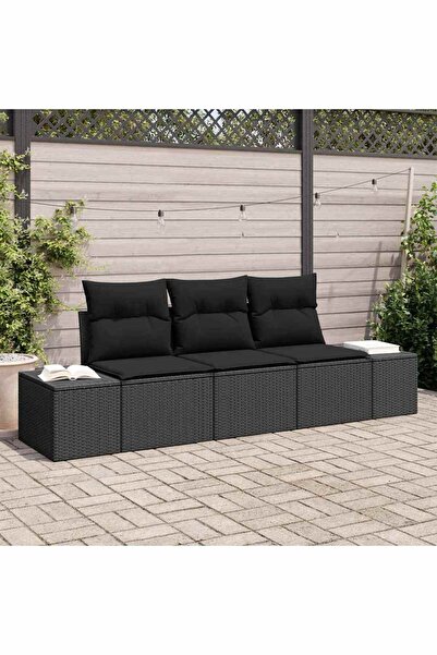 vidaxl Set de canapea cu perna 3 pcs Negru poliratan