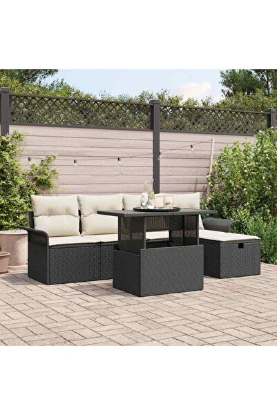 vidaxl Set de canapele pentru gradina cu perna 6 pcs Negru Rattan poli