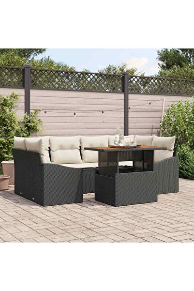 vidaxl Garden Sofa Set 7 pcs Black Poly Rattan