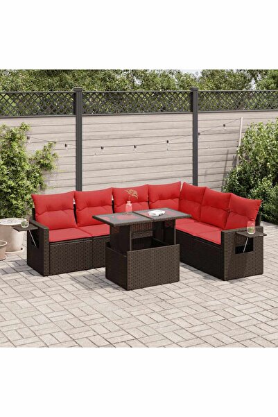 vidaxl Set canapele gradina cu perne 7 piese maro poliratan/lemn acacia