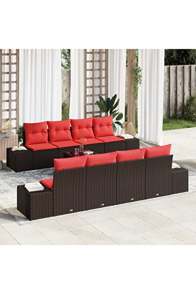 vidaxl Set de canapele pentru gradina cu perna 9 pcs Maro poliratan