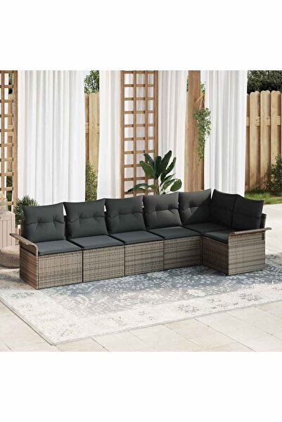 vidaxl Set de canapele pentru gradina cu perna 6 pcs Gri poliratan