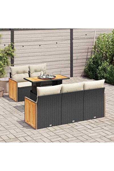 vidaxl Set mobilier gradina perne 6 piese negru poliratan/lemn acacia