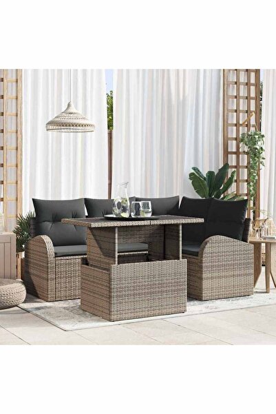 vidaxl Set de canapele pentru gradina cu perna 5 pcs Gri Rattan poli