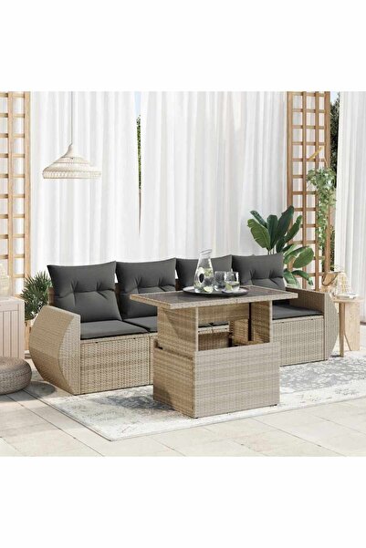 vidaxl Set canapele de gradina cu perne, 5 piese gri deschis poliratan