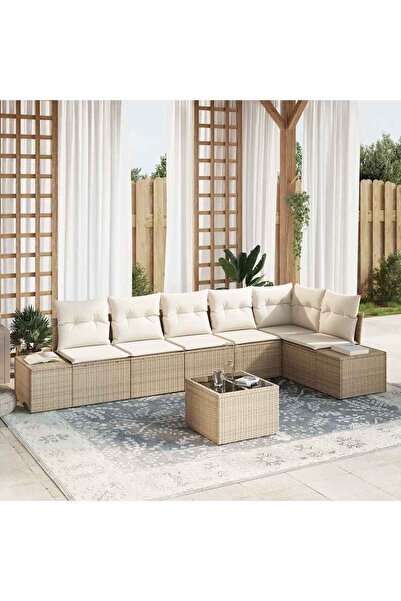 vidaxl Set de canapele pentru gradina 7 pcs Bej È™i crem poliratan