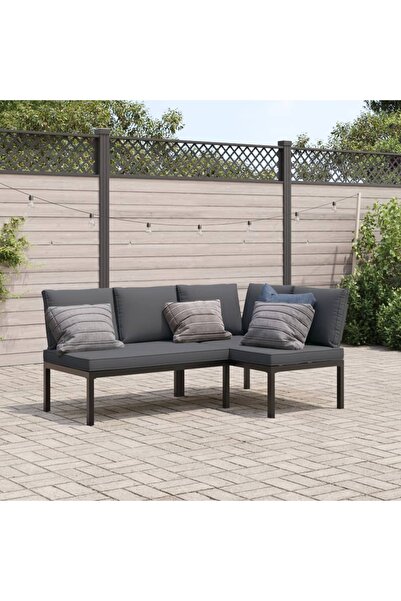 vidaxl Set canapea de gradina, 2 piese, cu perne, negru, aluminiu