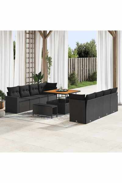 vidaxl Set de canapele pentru gradina 11 pcs Negru poliratan