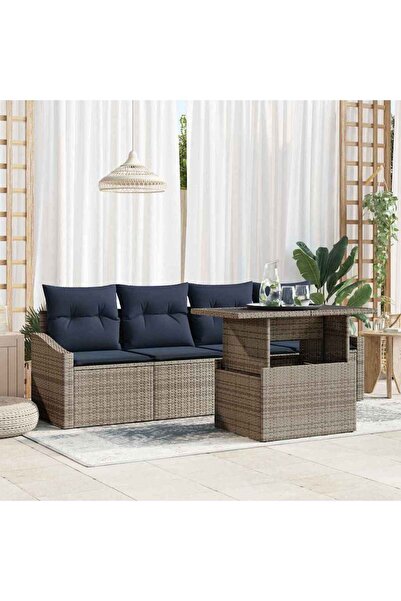 vidaxl Set de canapele pentru gradina cu perna 5 pcs Gri poliratan