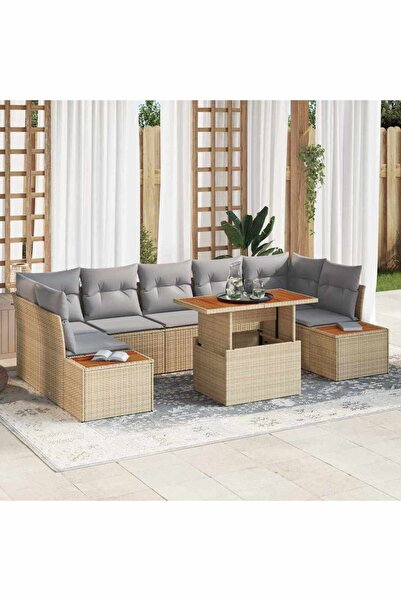 vidaxl Set de canapele pentru gradina 8 pcs Bej Rattan poli
