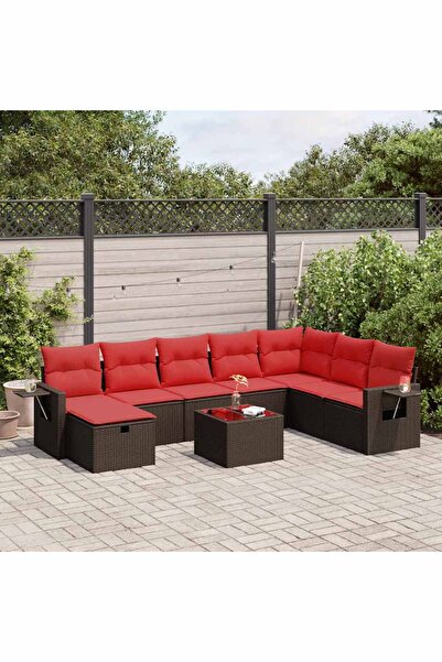 vidaxl Set canapele de gradina cu perne, 9 piese, maro, poliratan
