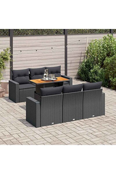 vidaxl Set canapele de gradina cu perne, 7 piese, negru, poliratan