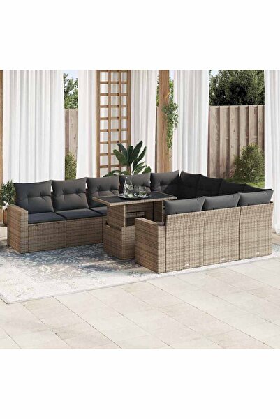 vidaxl Set canapele de gradina cu perne, 11 piese, gri, poliratan