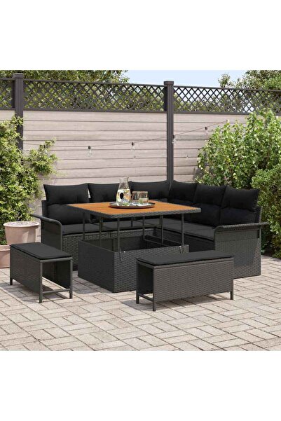 vidaxl Set de canapele pentru gradina cu perna 8 pcs Negru poliratan