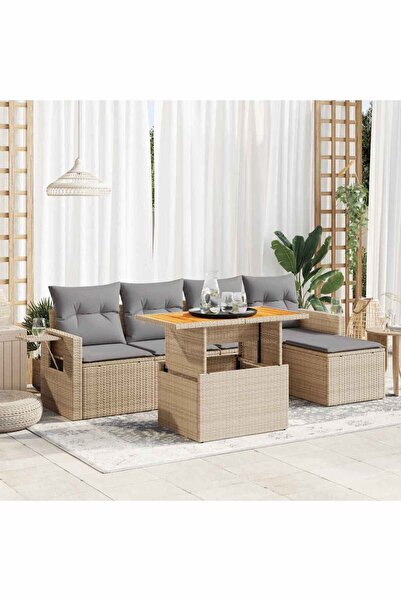 vidaxl Set canapele de gradina cu perne, 6 piese, bej, poliratan