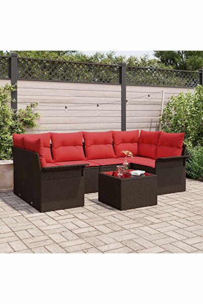 vidaxl Set de canapele pentru gradina cu perna 7 pcs Maro poliratan
