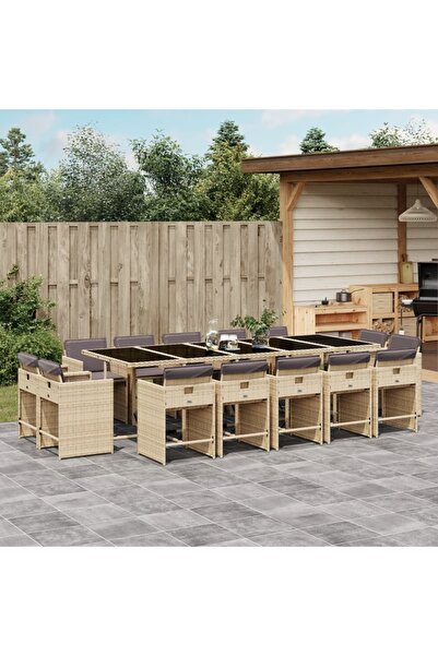 vidaxl Set mobilier gradina cu perne, 15 piese, bej combinat poliratan