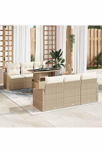 vidaxl Set de canapele pentru gradina 7 pcs Bej Rattan poli