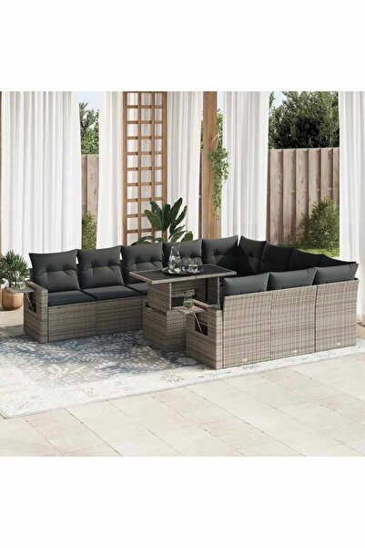 vidaxl Set canapele de gradina cu perne, 11 piese, gri, poliratan