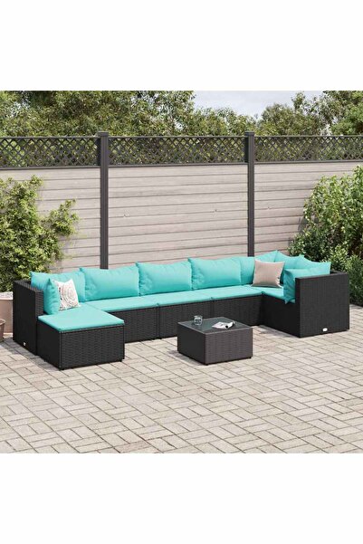 vidaxl Set mobilier de gradina cu perne, 8 piese, negru, poliratan