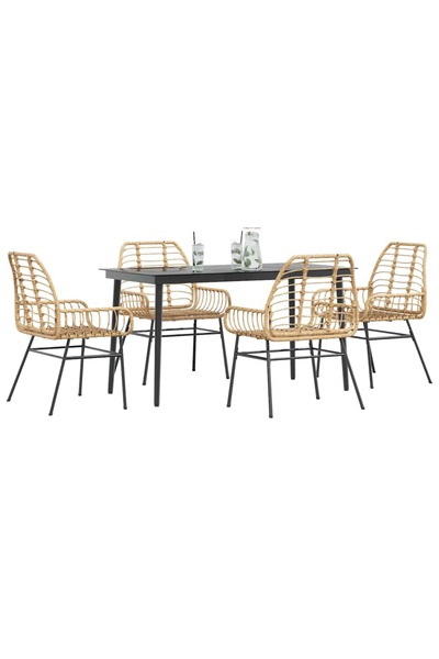 vidaxl Set de sufragerie de gradina 5 piese sticla maro din poli ratan