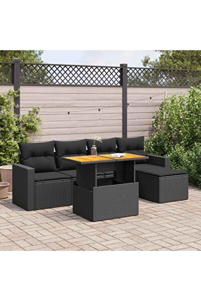vidaxl Set mobilier de gradina cu perne, 6 piese, negru, poliratan