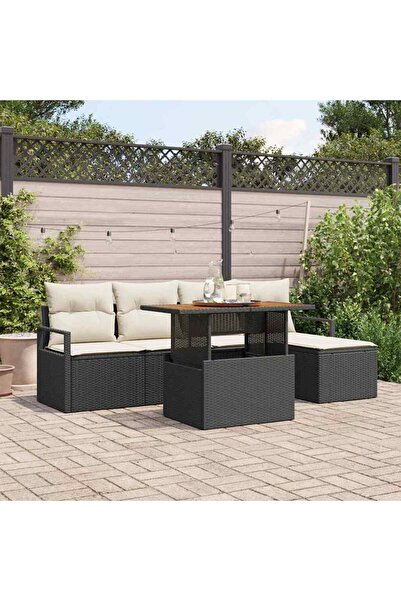 vidaxl Set de canapele pentru gradina 6 pcs Negru Rattan poli