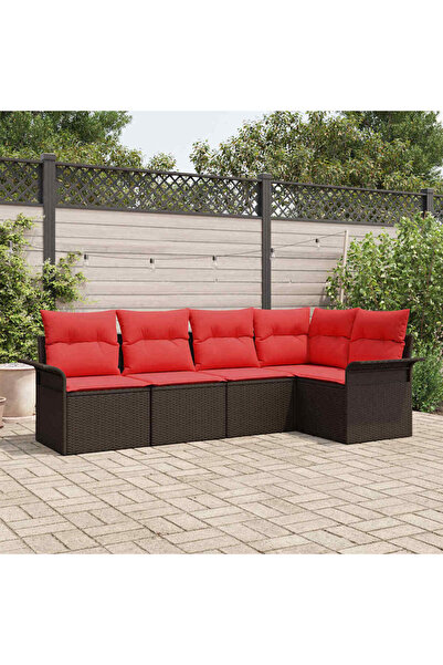 vidaxl Set de canapele pentru gradina cu perna 5 pcs Maro poliratan