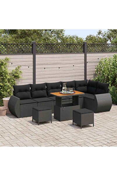 vidaxl Set de canapele pentru gradina 9 pcs Negru poliratan